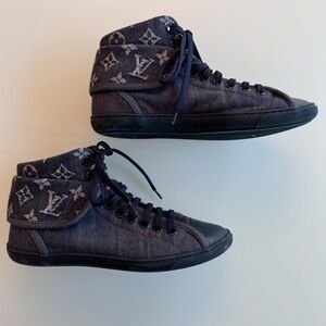 Louis Vuitton Navy Blue Monogram Denim Brea High Top Sneakers size 36.5